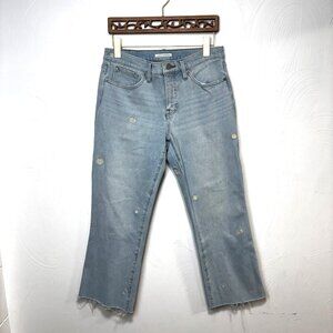 Lucky Brand Jeans Blue Light Wash Mid Rise Crop Mini Boot Cut Ava Raw Hem Womens